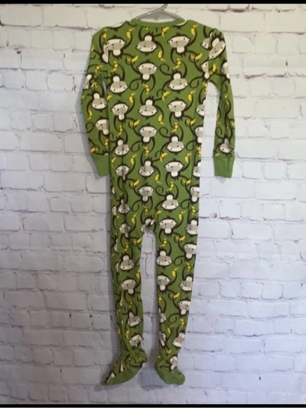 Old Navy Olive Green Monkey Print Footed One-Piece Pajamas